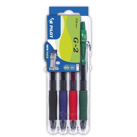 Penne gel a scatto Pilot G-2 0,7 mm nero blu rosso verde - Set2go 4 pezzi - 001428